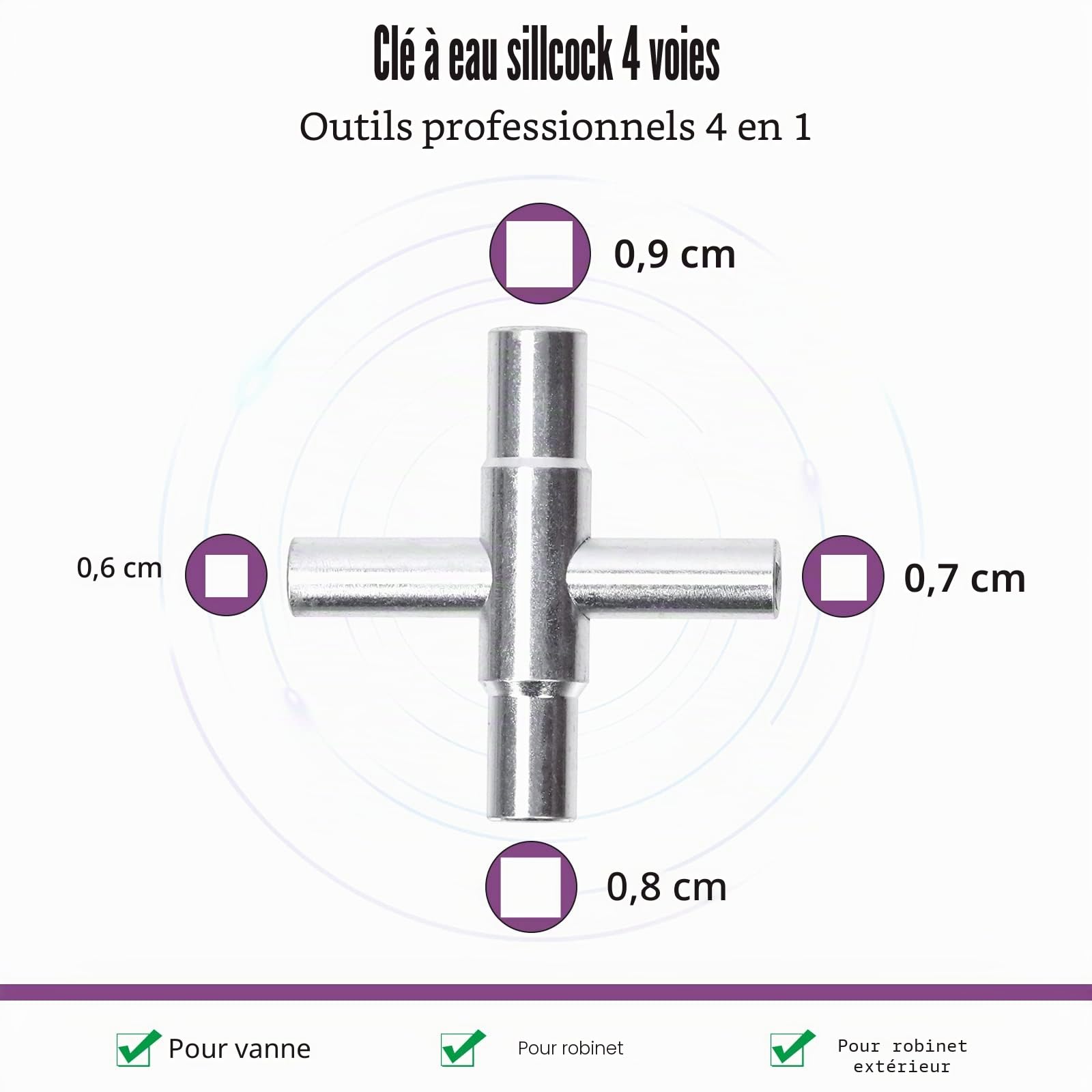 Swpeet 3 pièces Clé de compteur d'eau et robinet à quatre voies avec kit de combinaison d'outils utilitaires multifonctions à quatre voies, outil de coupure d'eau de clé de bordure de route de qualité