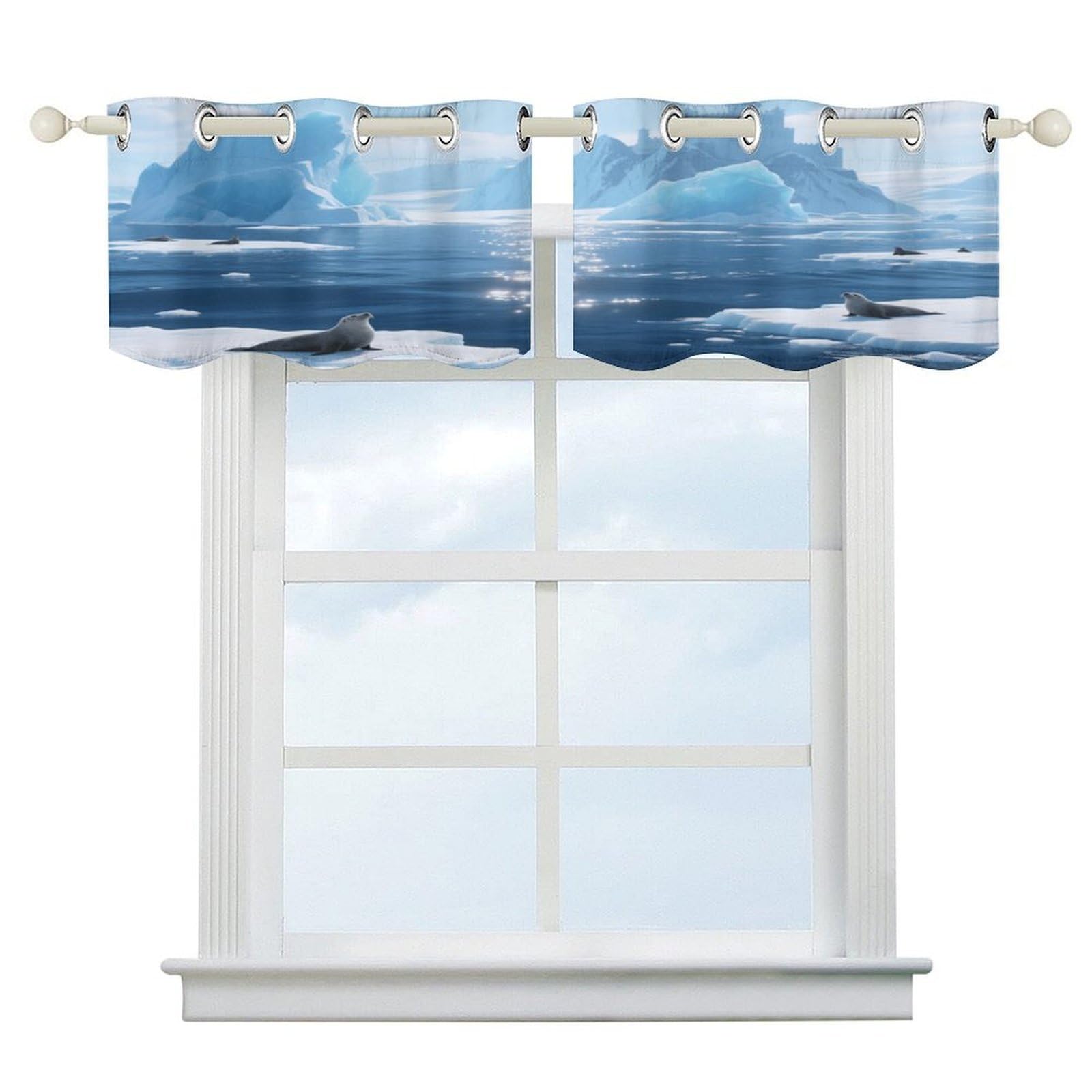Fekiloot Style Iceberg Ocean Short Curtains Valance Curtain