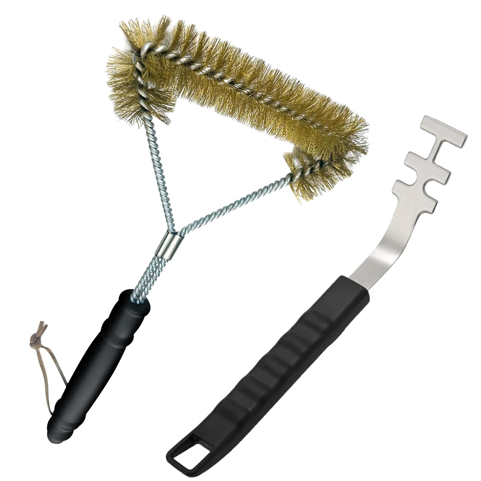 Lot de 2 lève-grille barbecue résistants à la chaleur + brosse 3 côtés, acier inoxydable, accessoires camping