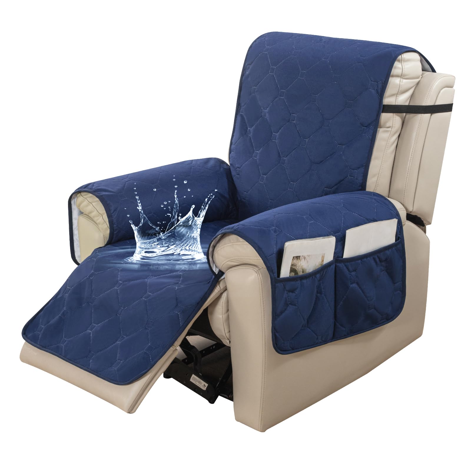 Leorate Waterproof Recliner Sofa Cover, Non-Slip Recliner Chair Slipcover for Families with Pets, Armchair Recliner Protector for Home (Navy)