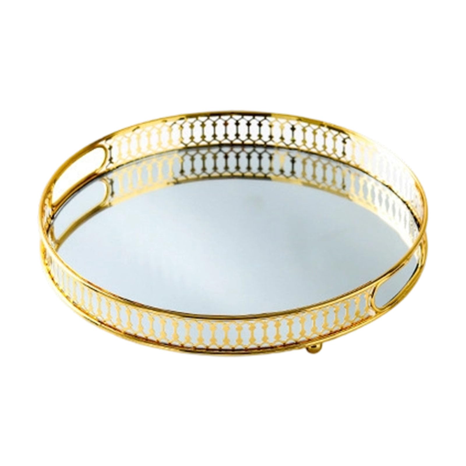 Mirrored Surfaces Vanity Organiser Tray for Perfumes Cosmetics Gold Metal Frame Bathroom Countertop Decoration Elegant Gold Vanity Tray