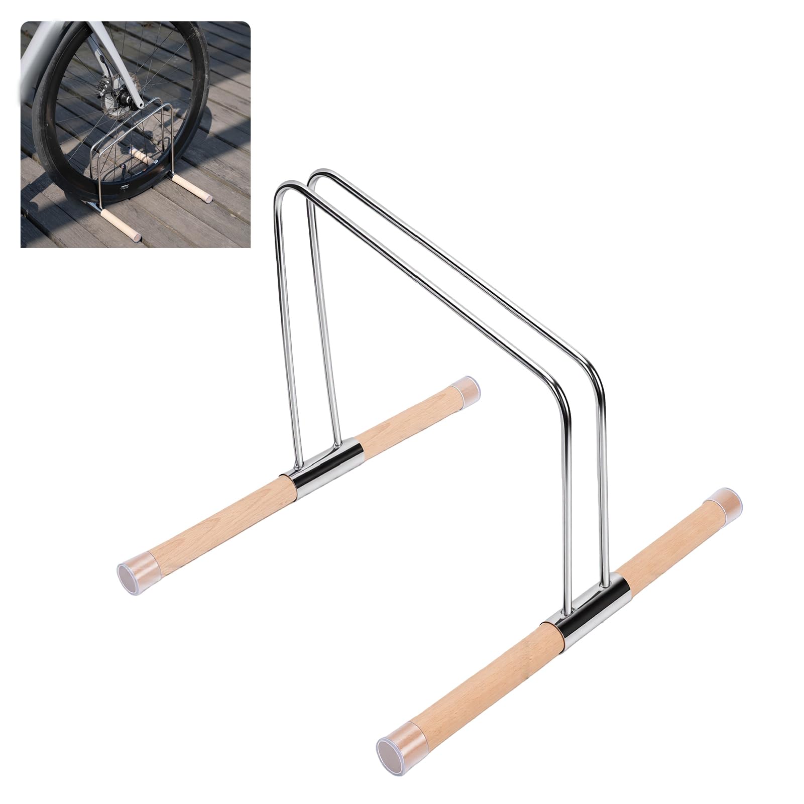POENVFPO Portabici da Garage, Portabici da Pavimento per Garage | Base in Acciaio Inossidabile in Legno di Faggio, Piedini in Gomma Antiscivolo, Adatto per Telai da 22-28 Pollici, Larghezza