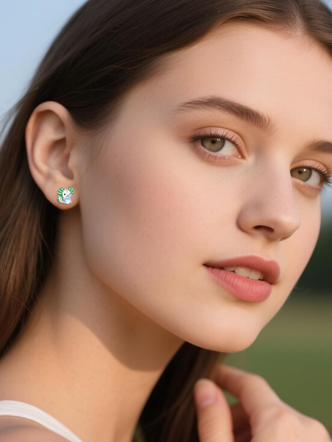 Dreamboat Cute Axolotl Stud Earrings for Women 925 Sterling Silver Hypoallergenic Moonstone Heart Animal Cartilage Earring Christmas Birthday Jewelry Gifts for Sensitive Ears