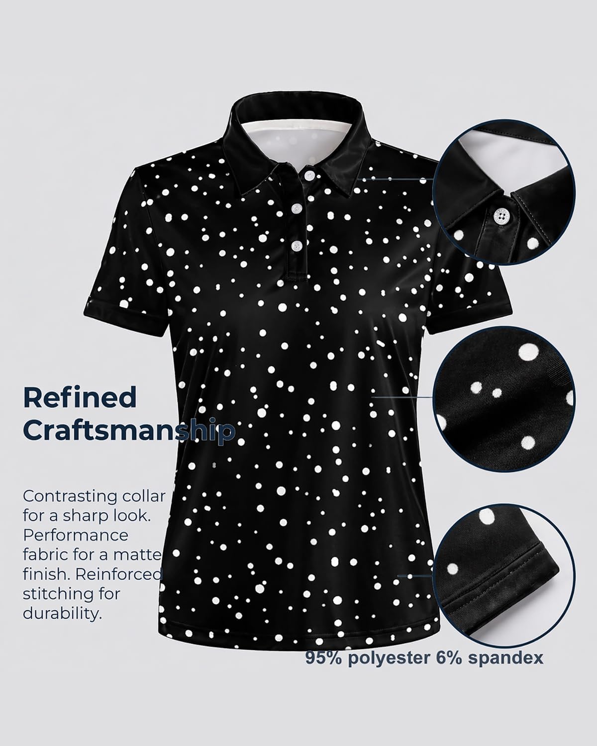Polka Dot Polo - Women's Golf Shirts, Short Sleeve Dry Fit Shirts for Women, Trendy and Comfortable Golf Apparel image 3