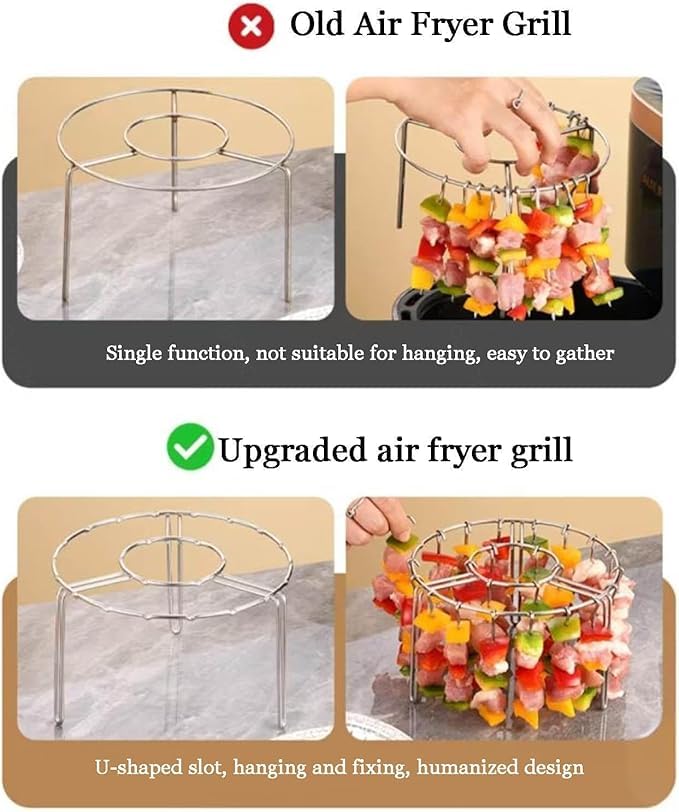 Image of Air Fryer Accessories, 24 pcs Round Skewer Grill Stand, Hanging Stainless Steel Skewer Holder Compatible with Air Fryers and Convection Ovens.