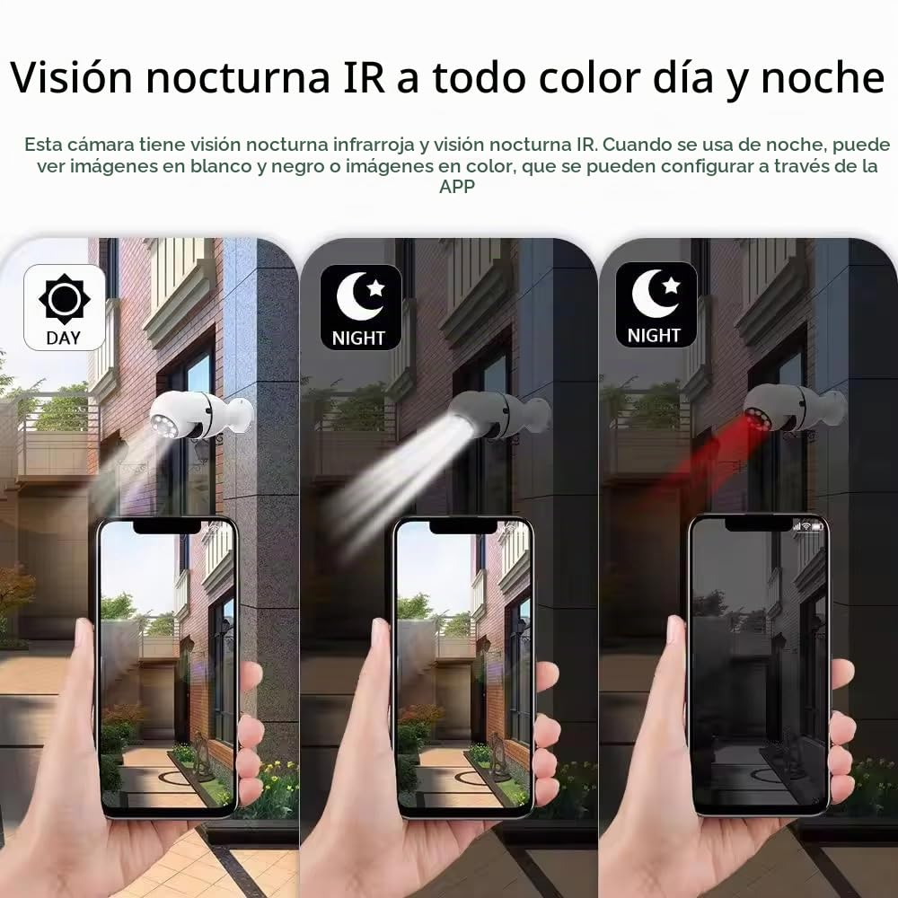 2 Piezas Cámara de Bombilla, Cámara IP con Bombilla E27 Cámaras PTZ 360 Grados Camara WiFi Exterior Visión Nocturna en Color + Detección de Movimiento + Audio Bidireccional