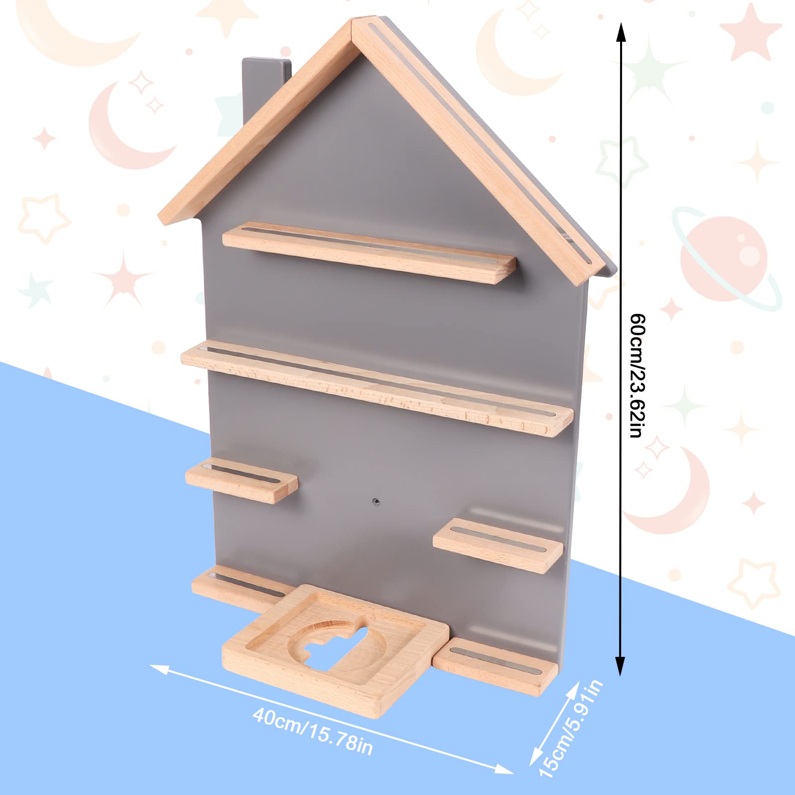 Dreamhigh® Estantería compatible con Toniebox y Tonies, estantería de pared en diseño de casa para más de 35 figuras, para colgar en la pared o de pie, 60 x 40 x 15 cm, color gris