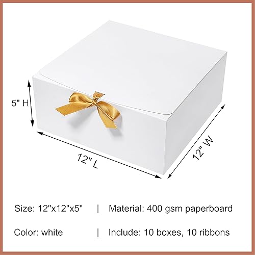 Miniatura 2 de Mcfleet Cajas de regalo grandes con tapas de 12 x 12 x 5 pulgadas, paquete de 10 cajas de propuesta de dama de honor, caja de regalo blanca extra