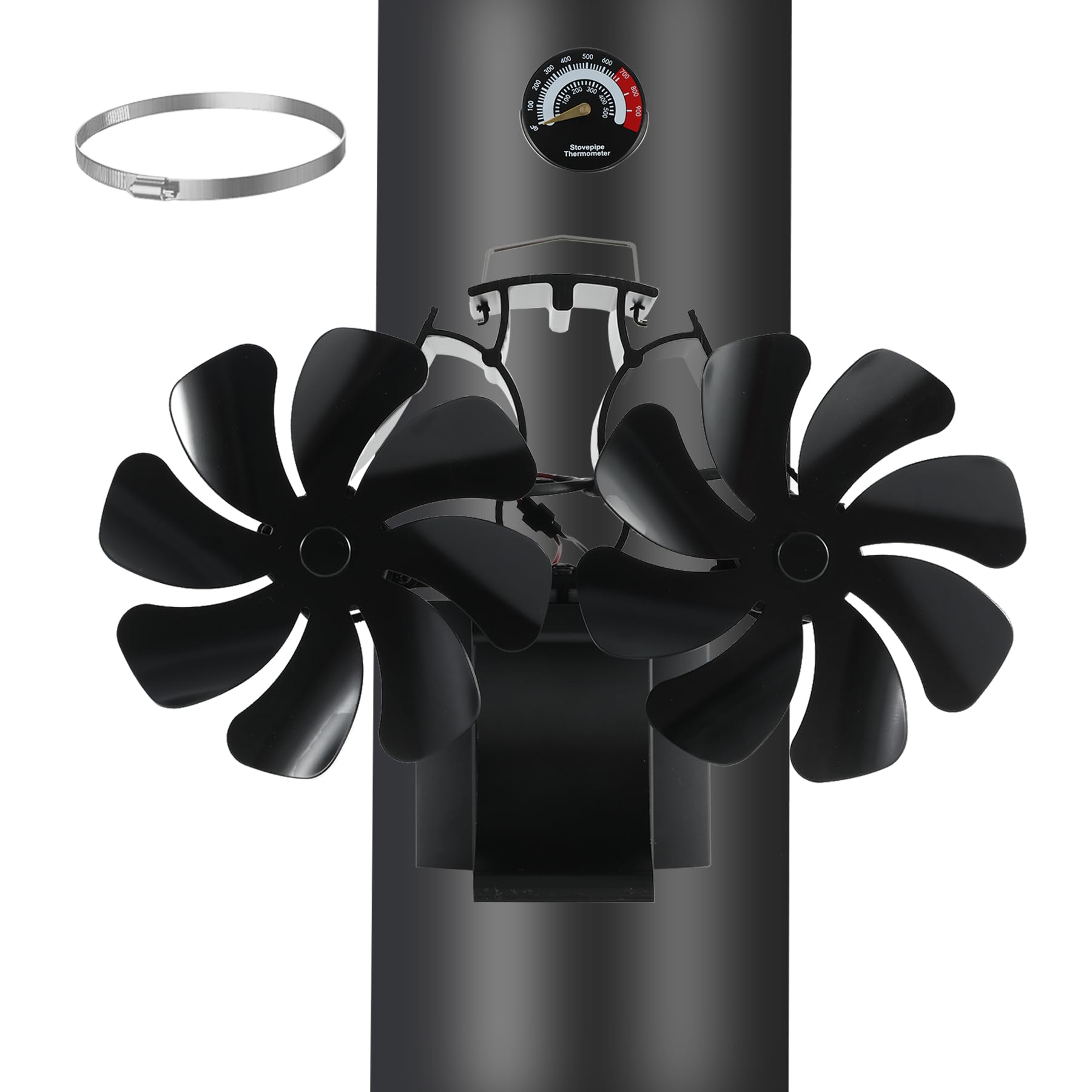 Ventilateur de cheminée magnétique 3 en 1 sans électricité avec thermomètre pour bois foyer tuyau de poêle