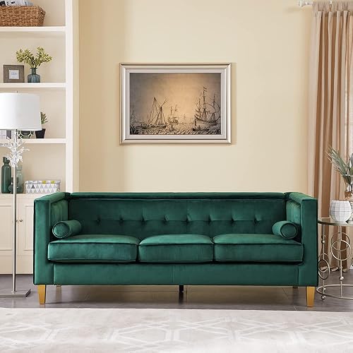 Naomi Home Audrey - Sofá para sala de estar, brazos de silla de mediados de siglo, cojín copetudo, patas de madera maciza, sillas de lectura para