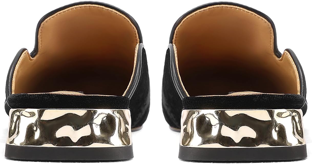 Round Toe Slip-On Mule Shoes for Women Elegant Rhinestone Velvet Low Heeled Flats with Snake Pattern and Gold-Plated Heel - Image 6