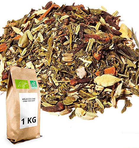 Thé vert Bio Chai Chai - Thé en vrac - Gingembre, fenouil, cannelle - 1kg (400 tasses) - 100% Agriculture Biologique - Thés Direct