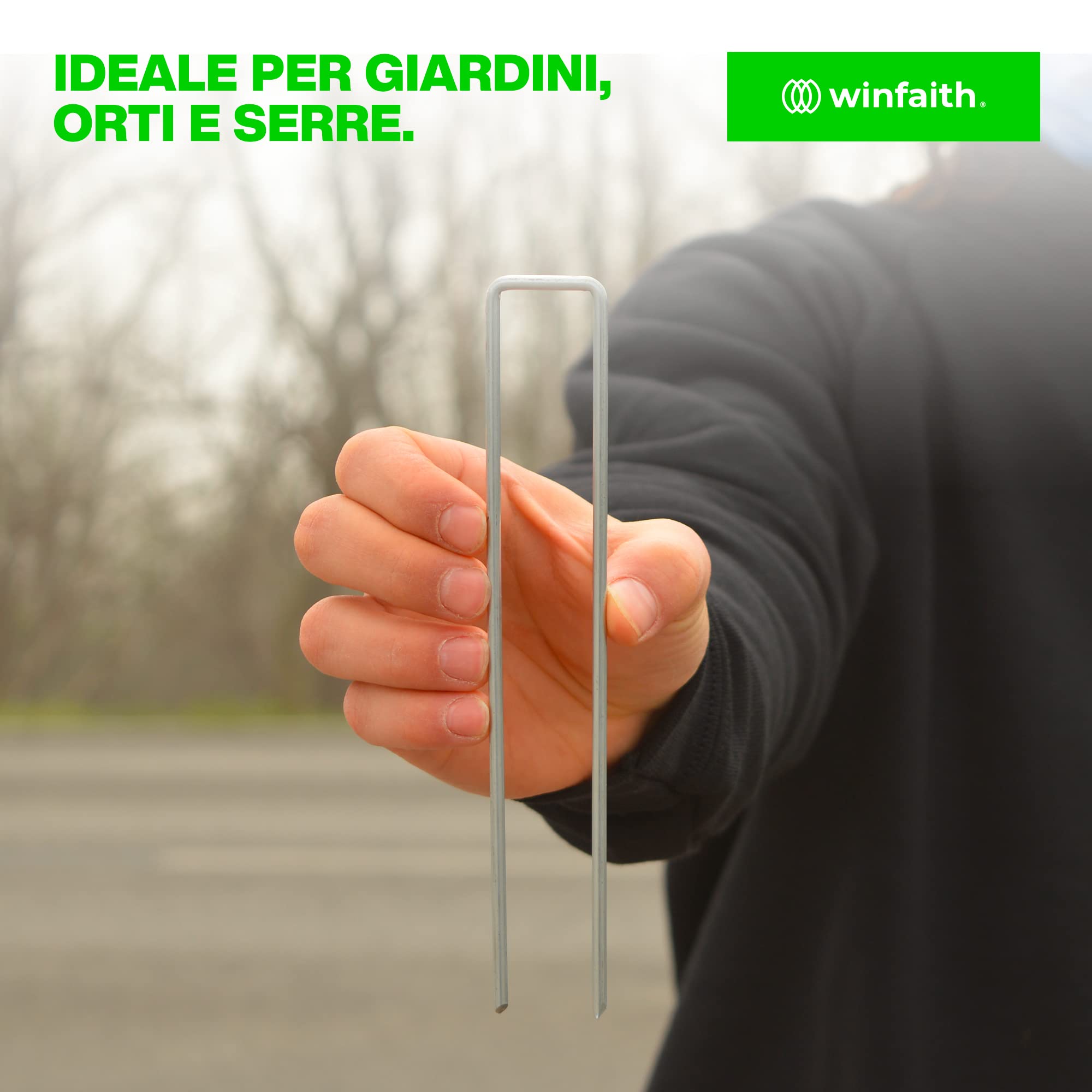 Winfaith Picchetti Telo Pacciamatura in Acciaio H200 x L30 x D3 mm Pezzi 100 Terreno Morbido o Sabbioso - Made in Italy EN 10204 3.1 Zincato a Caldo - Antiruggine Giardino Erba Sintetica Ancoraggio