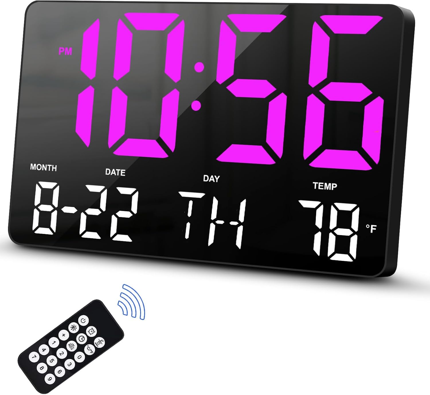Hournor Digital Clock, Digital Wall Clock, LED Clock Large Display with Remote Control Barbie Pink