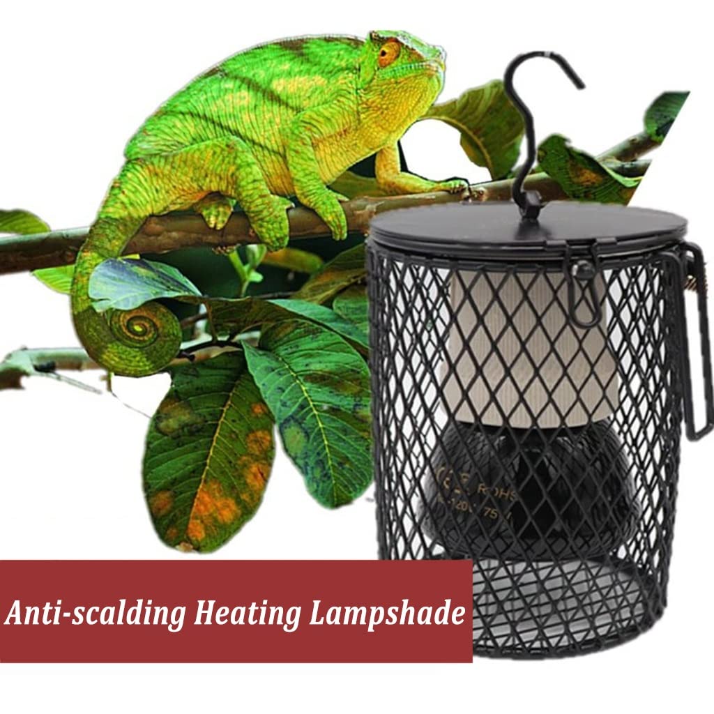Lámpara de Calor para Reptiles con Guardia, Jaula de Malla con Cubierta Anti-escaldaduras, para Tortugas, Polluelos, Lagartos, Serpientes, Diseño de Gancho Colgante (Color : 75W)