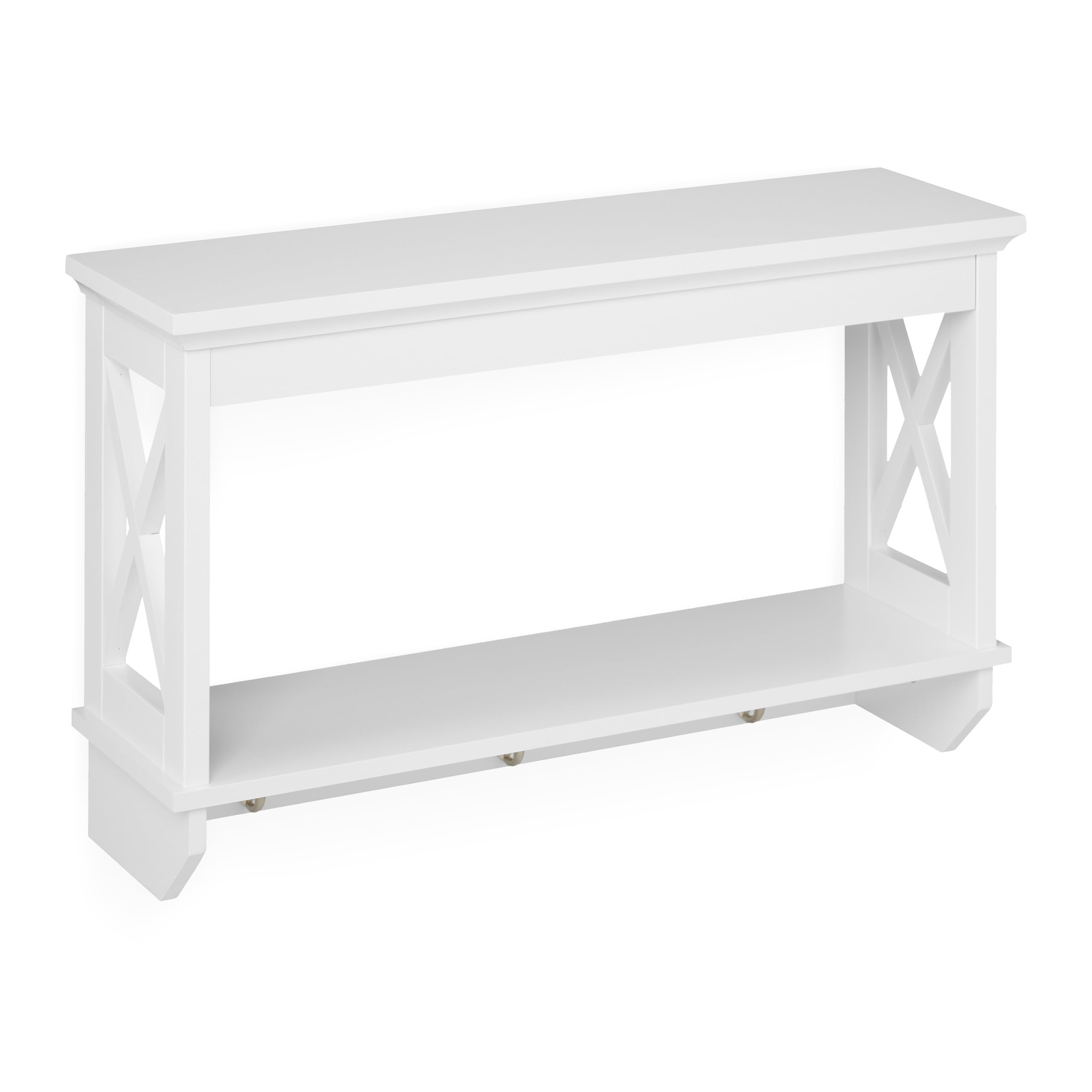 Relaxdays Wandregal, mit 3 Metall-Haken, 2 Ablagen, Landhausstil, Küchenregal, Wandgarderobe, HBT: 40x66x20 cm, weiß 10032187