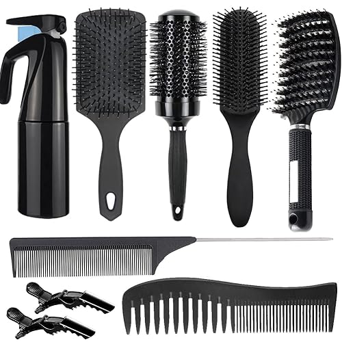Aozzy Juego de 9 cepillos de pelo rizado, cepillos para el cabello para mujeres, cepillo redondo para secar con soplado, cepillo de pala, apto para