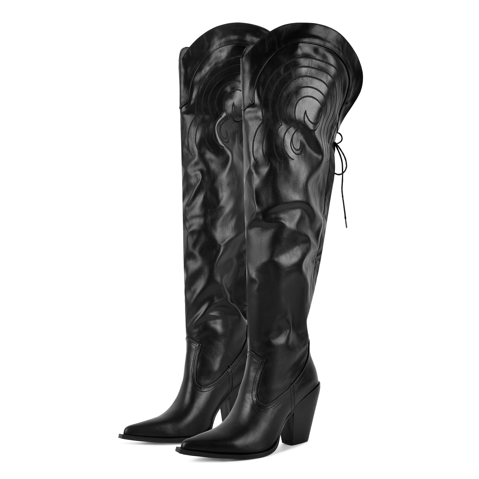 richealnini Over the Knee Cowboy Boots for Women Adjustable Thigh High Cowgilr Boots with Wide Calf