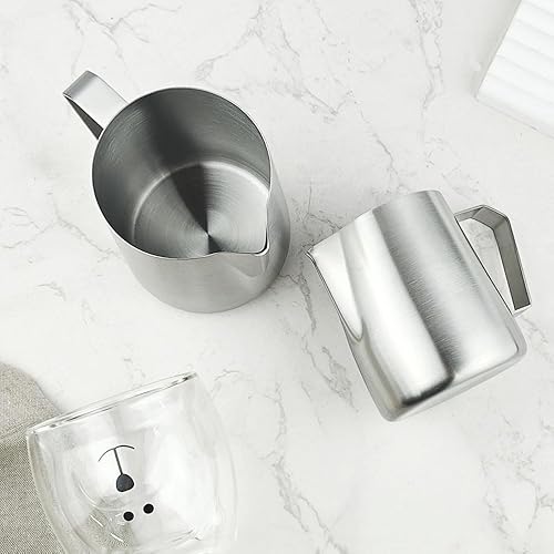 Miniatura 6 de Jarra de espuma de leche, taza espumadora de leche de acero inoxidable, 20 onzas20.3 fl oz, jarra de espuma de leche negra, herramientas de barista,
