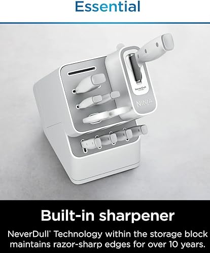 Miniatura 6 de Ninja NeverDull Essential - Juego de cuchillos de 10 piezas con afilador integrado, preparación precisa, color blanco (K12010WH)