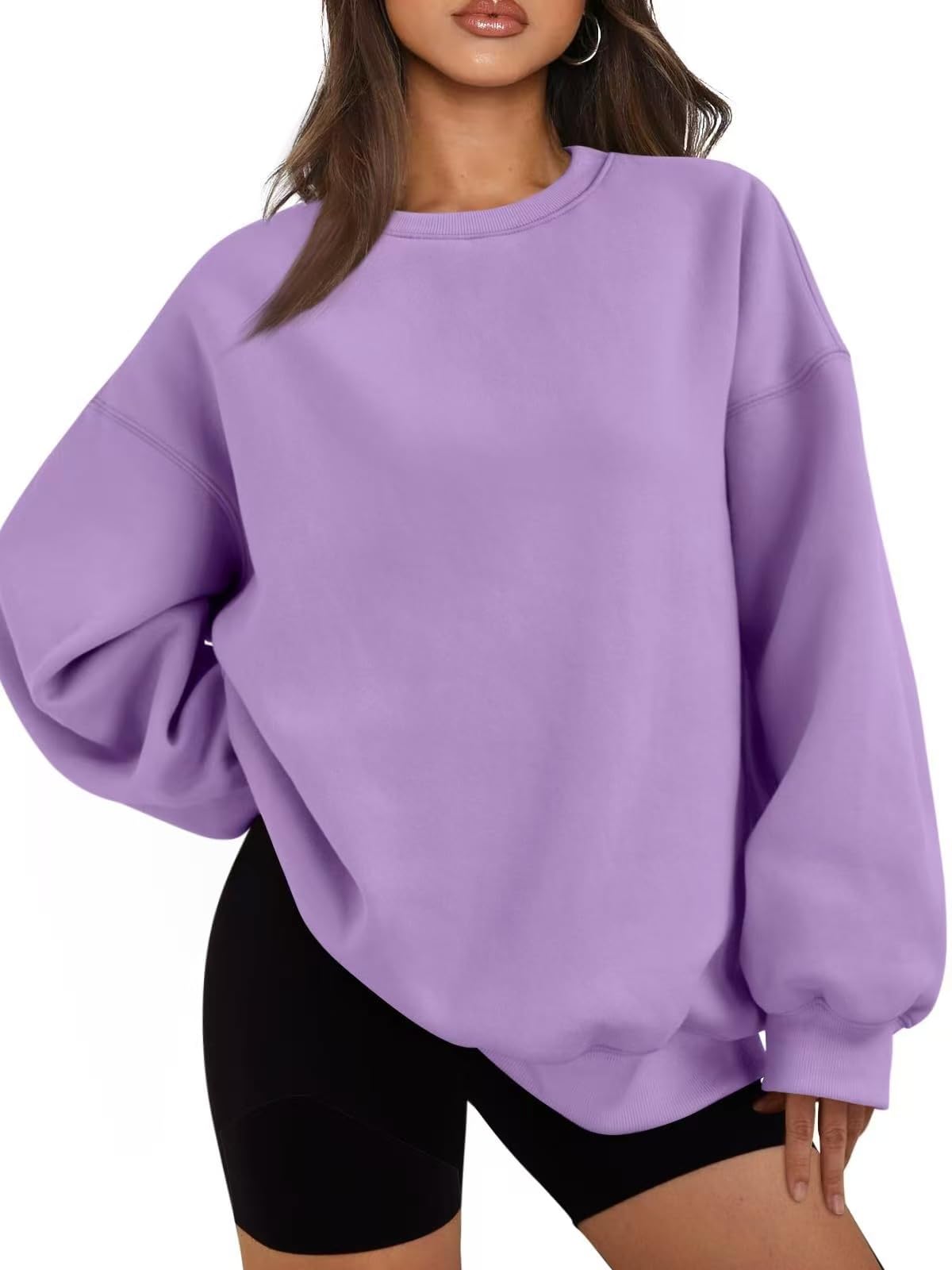 Damskie bluzy polarowe oversize okrągły dekolt bluzy z długim rękawem wygodne pulower topy jesienne zimowe ubrania