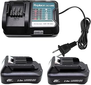 2X 12V 2.0 Ah BL1021B Battery & DC10WD Charger Replace for Makita BL1016 BL1015 BL1020B BL1041B BL1040B Battery; Compatible with Makita DC10WC DC10SB Charger