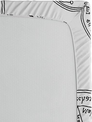 Miniatura 4 de Ambesonne Pentacle - Sábana bajera ajustable, concepto de estilo oculto, formas y textos geométricos en blanco y negro, ropa de cama de tela