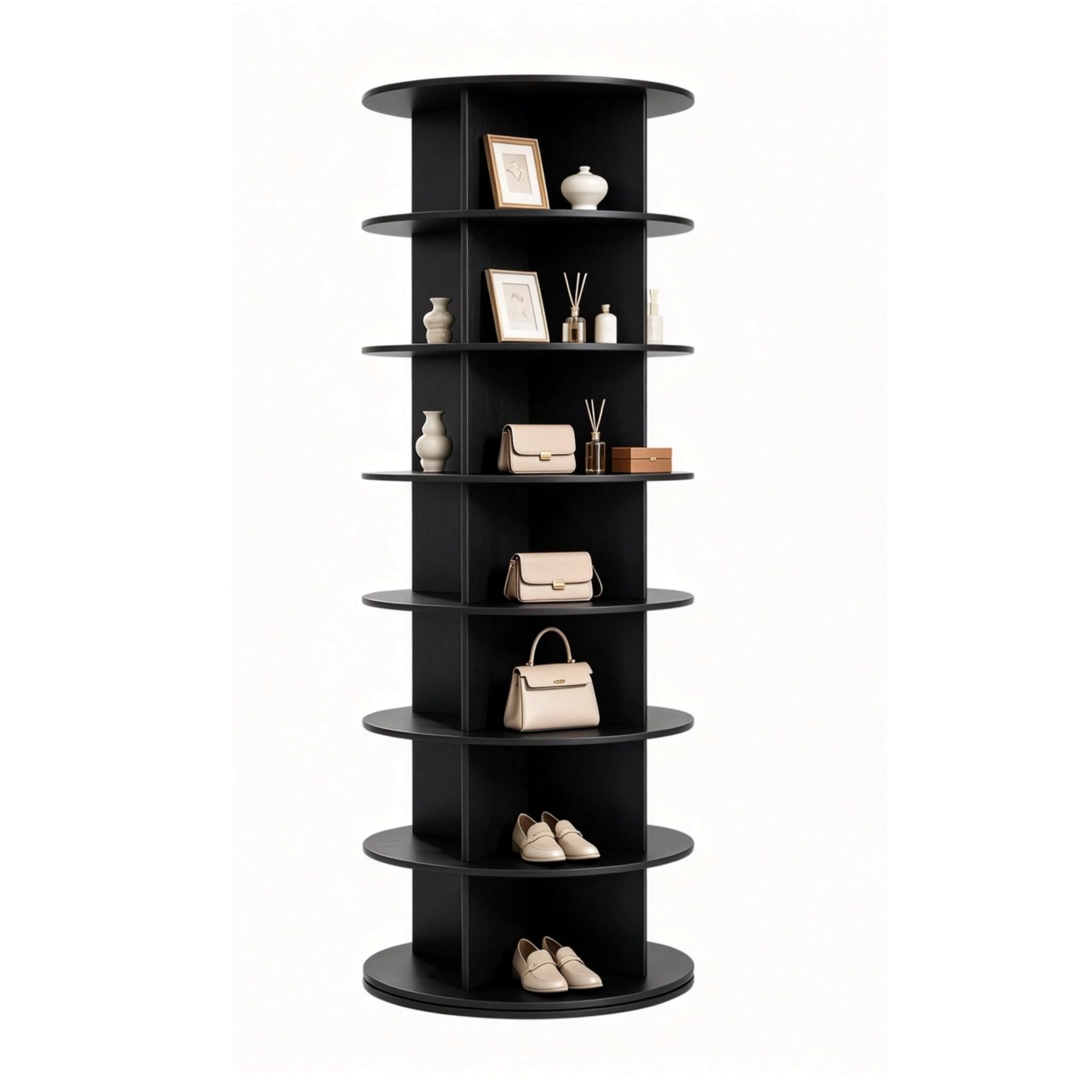 Felenny Rotating Shoe Rack 7 Tier White Spinning Shoe Tower