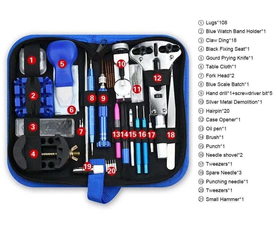 Kit di Riparazione Apri-Orologi da 210 Pezzi, con cacciavite, Martello, Maglie per Cinturini da orologiaio, Accessorio per orologiaio.