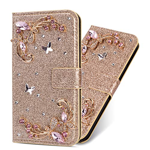 Brilliant Loves Book Compatible with for Samsung A7 2018,Flip Kickstand Bling Glitter Diamond Leather Stand Function Magnetic Purse Wallet with Card Slot Holder Protective Cover
