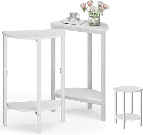 Vagusicc Mesa auxiliar, mesa auxiliar redonda pequeña, juego de 2 mesas auxiliares media luna, mesa redonda pequeña para sala de estar, mesa de sofá