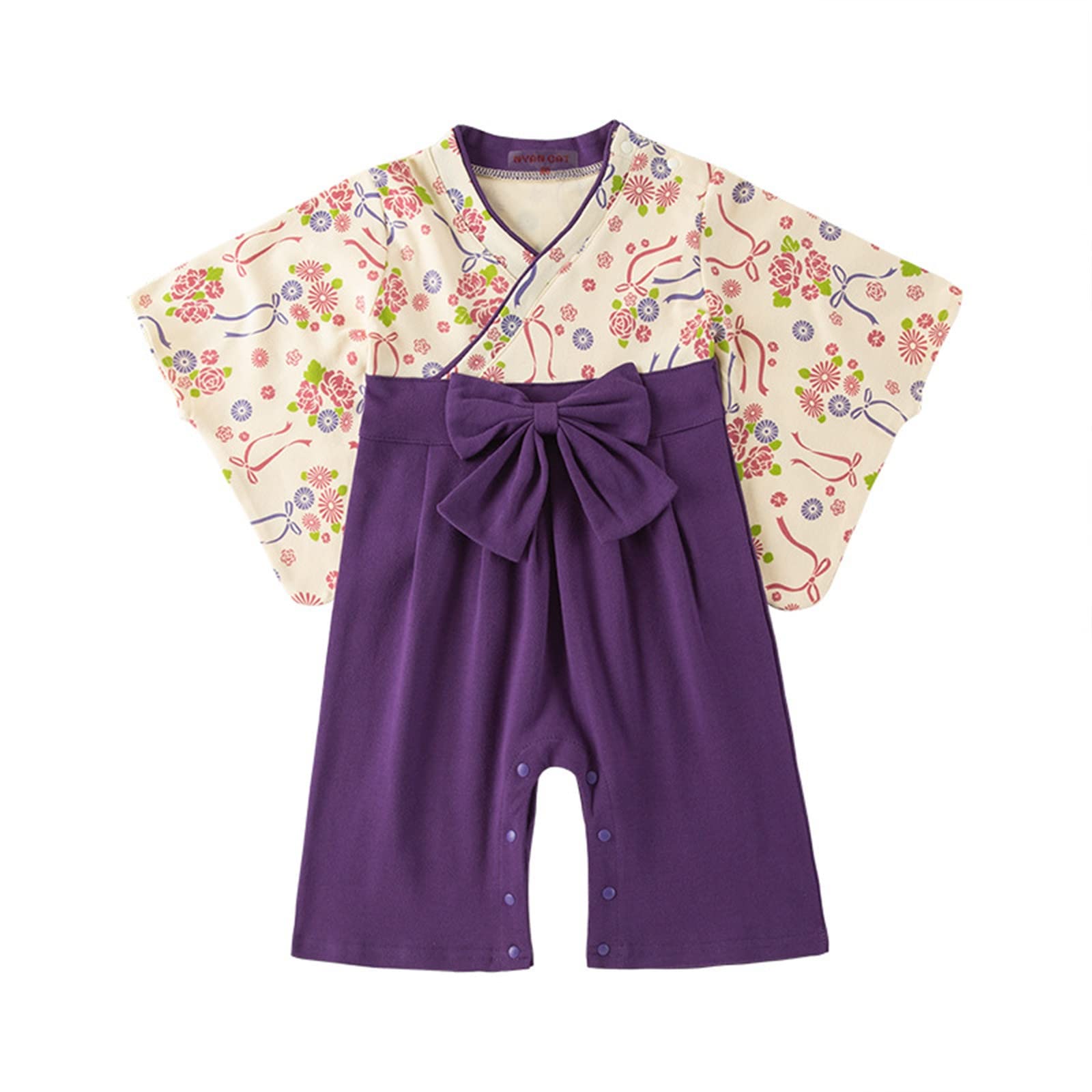 FGUUTYM Bebé recién nacido niña floral primavera verano manga larga pajarita kimono japonés 1 pieza pelele mono japonés disfraz japonés manga corta body niño