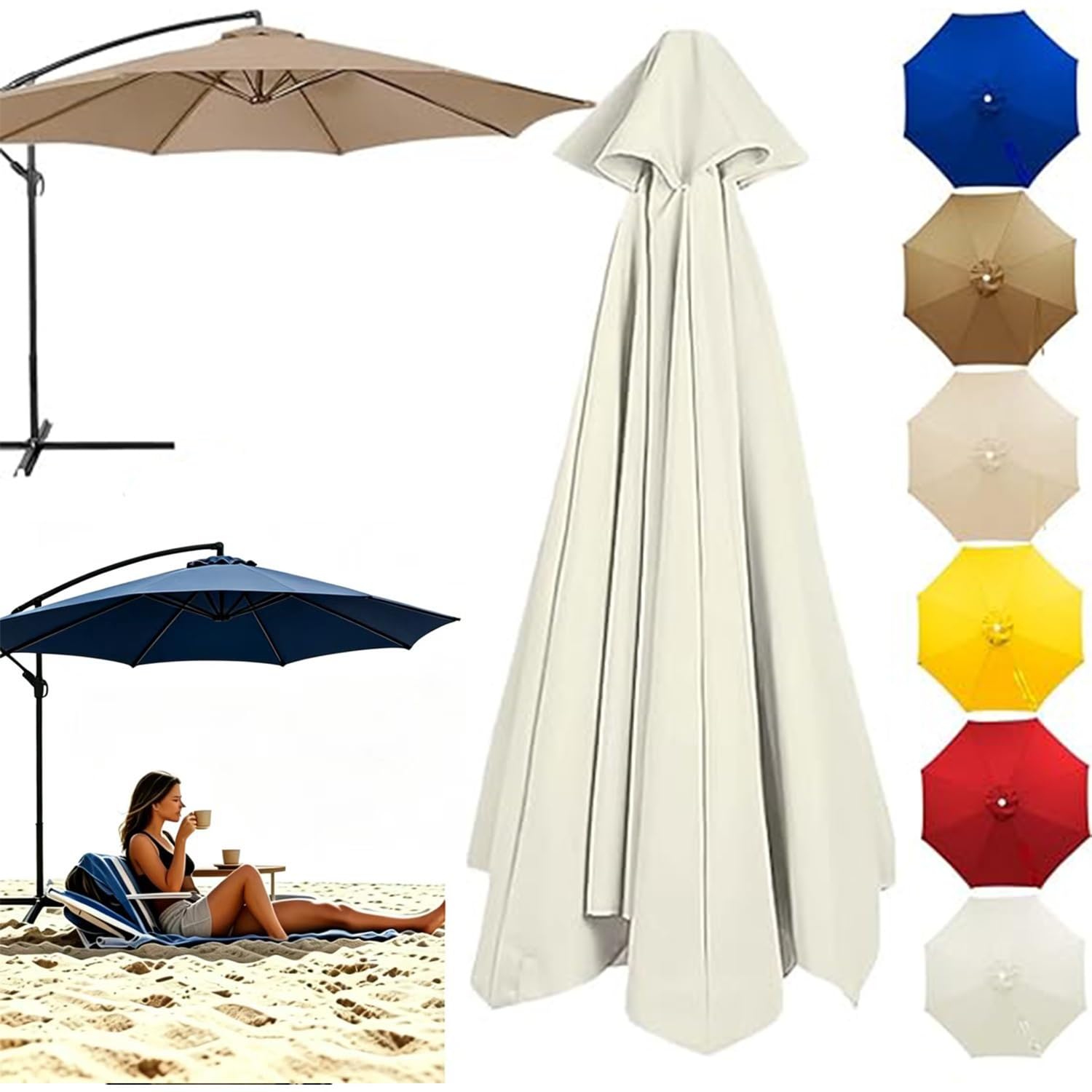 Auvent de remplacement pour parasol réparer toile décolorée 3M 8 baleines