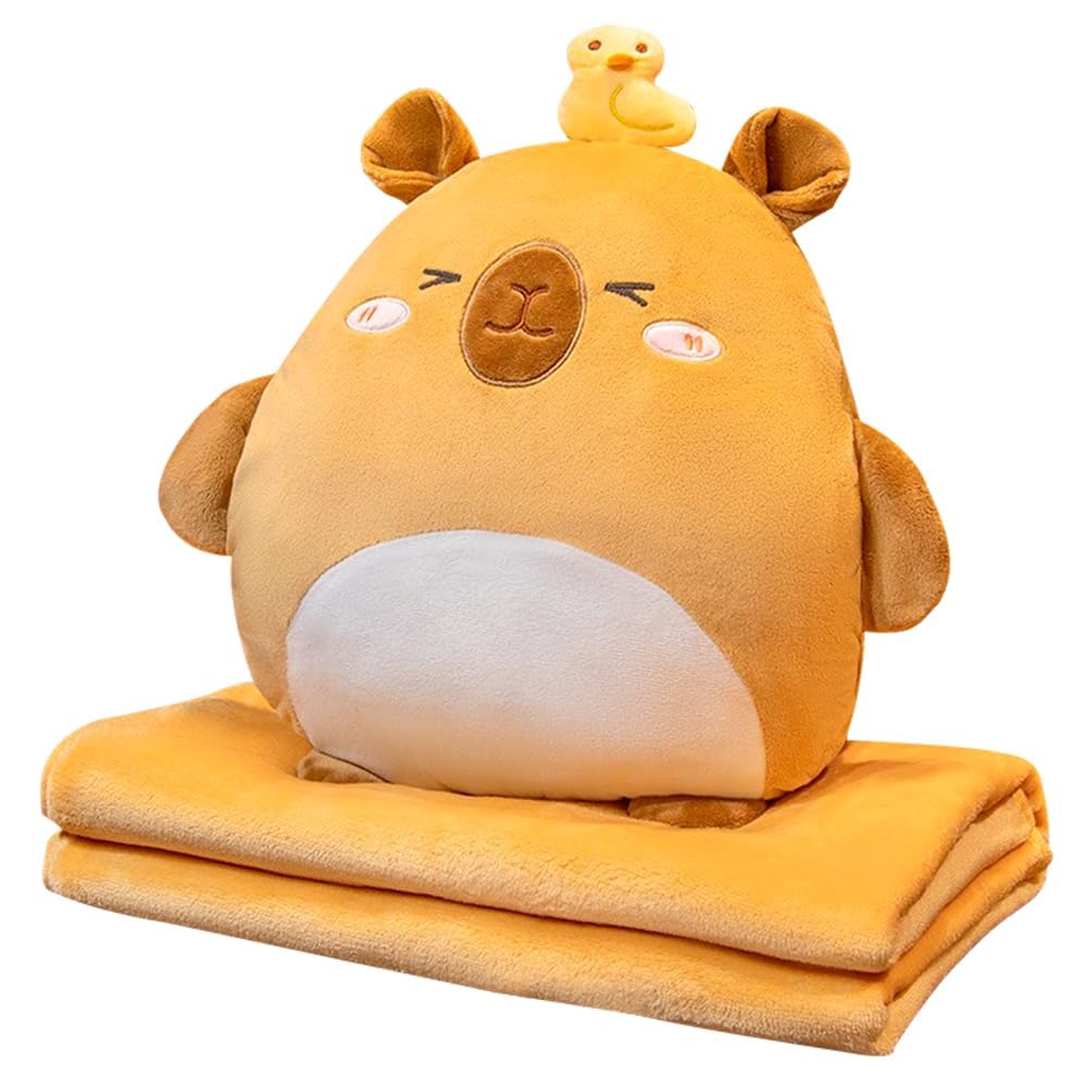 YEIUZPT Capybara Pillow and Blanket, Pillows Stuffed Animal Soft Flannel Blankets Napping Throw Blankets Cartoon Pillow Blanket for Sofa Couch Bedroom Decoration (80x100CM)