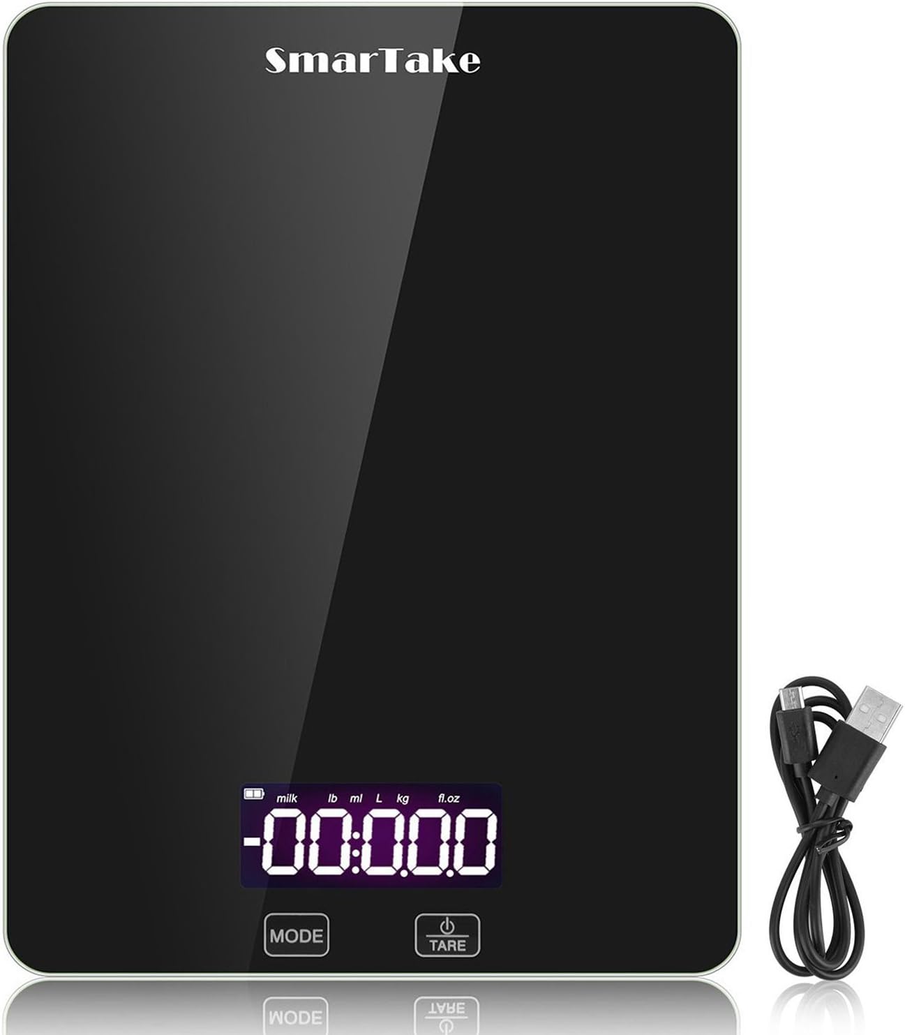 SmarTake Digital Food Scale, USB Charging Multifunction Kitchen Scale with Easy Read Backlit LCD Display for Baking Cooking, 6mm Tempered Glass, 11lb Capacity by 0.1oz, Black
