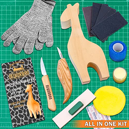 Newurban NU0072 Wood Carving Kit For Beginners - Whittling Kit With Giraffe - Linden Woodworking Kit For Kids, Adults thumb #1