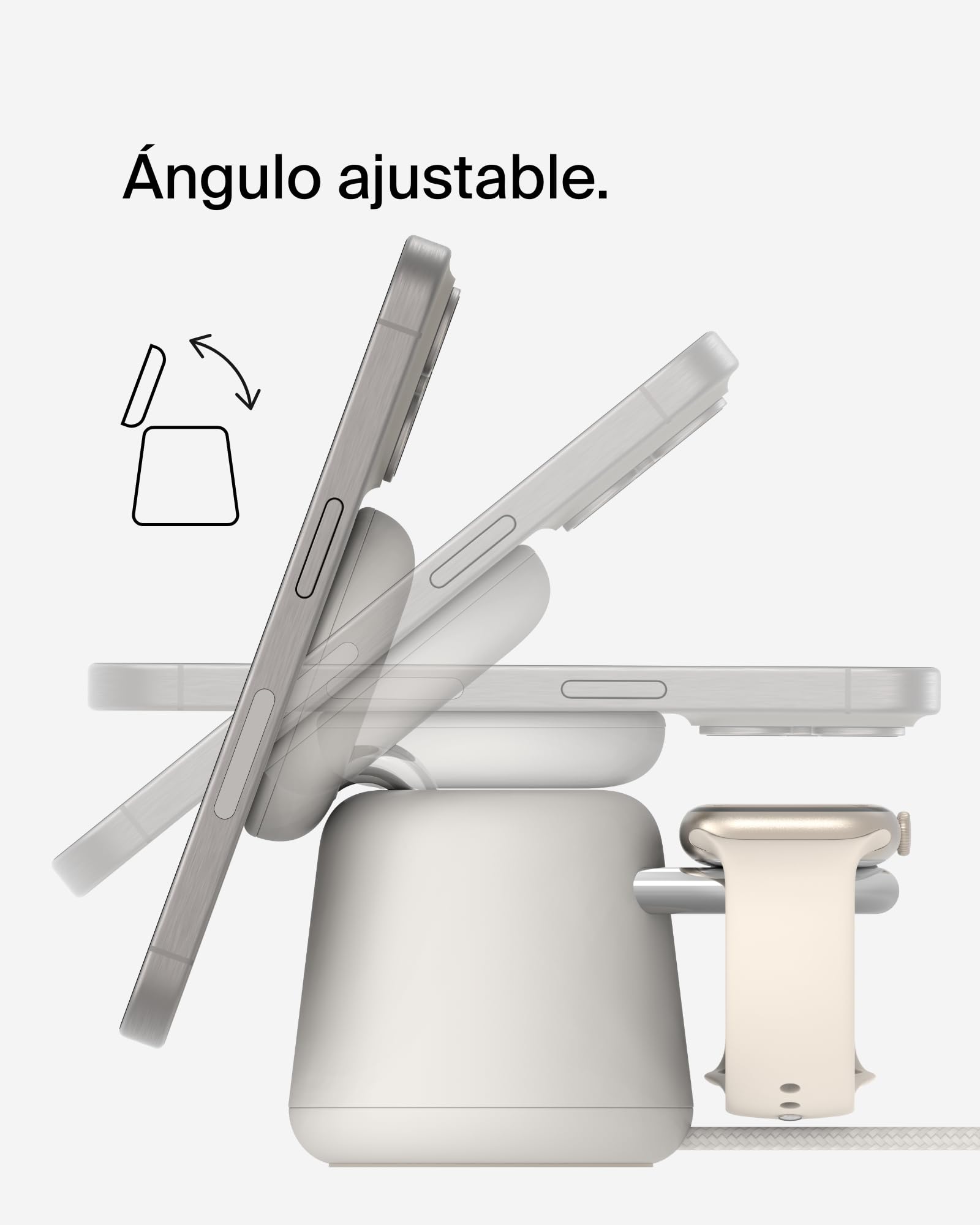 Belkin BoostCharge Pro Cargador Inalámbrico 2 en 1 con Qi2 de 15 W, Estación de Carga con MagSafe para iPhone Series 17, iPhone Air, 16, Apple Watch, AirPods y Otros, Fuente de alimentación - Beis