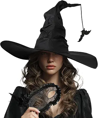 Halloween Witch Cosplay Set 2 Pcs, Witch Hat, Masquerade Mask - Adult Costume Accessories for Halloween Parties
