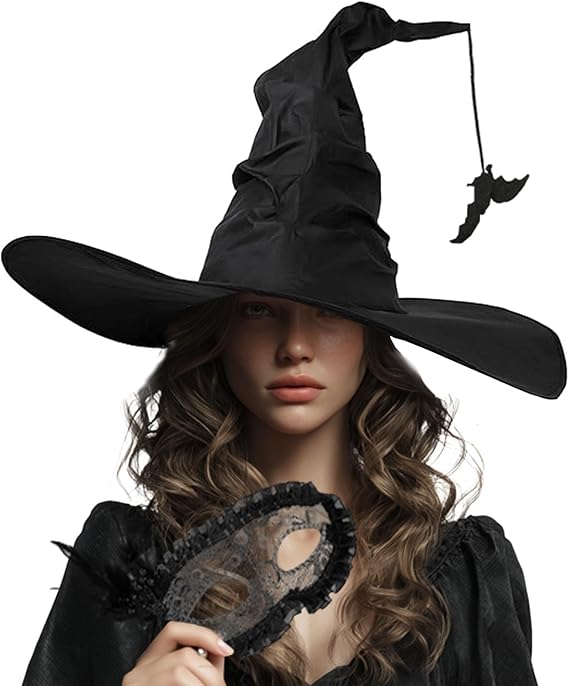 Halloween Witch Cosplay Set 2 Pcs, Witch Hat, Masquerade Mask - Adult Costume Accessories for Halloween Parties