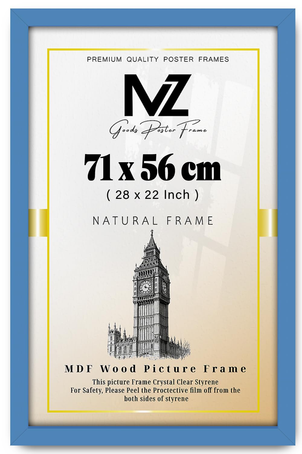 Mz Goods Blue | Mdf Wood Poster Frame (71 X 56 Cm) 28X22 Inch For Wall Décor, Art & Home Interiors, Mdf Build With Portrait & Landscape Hanging Hooks [ ]