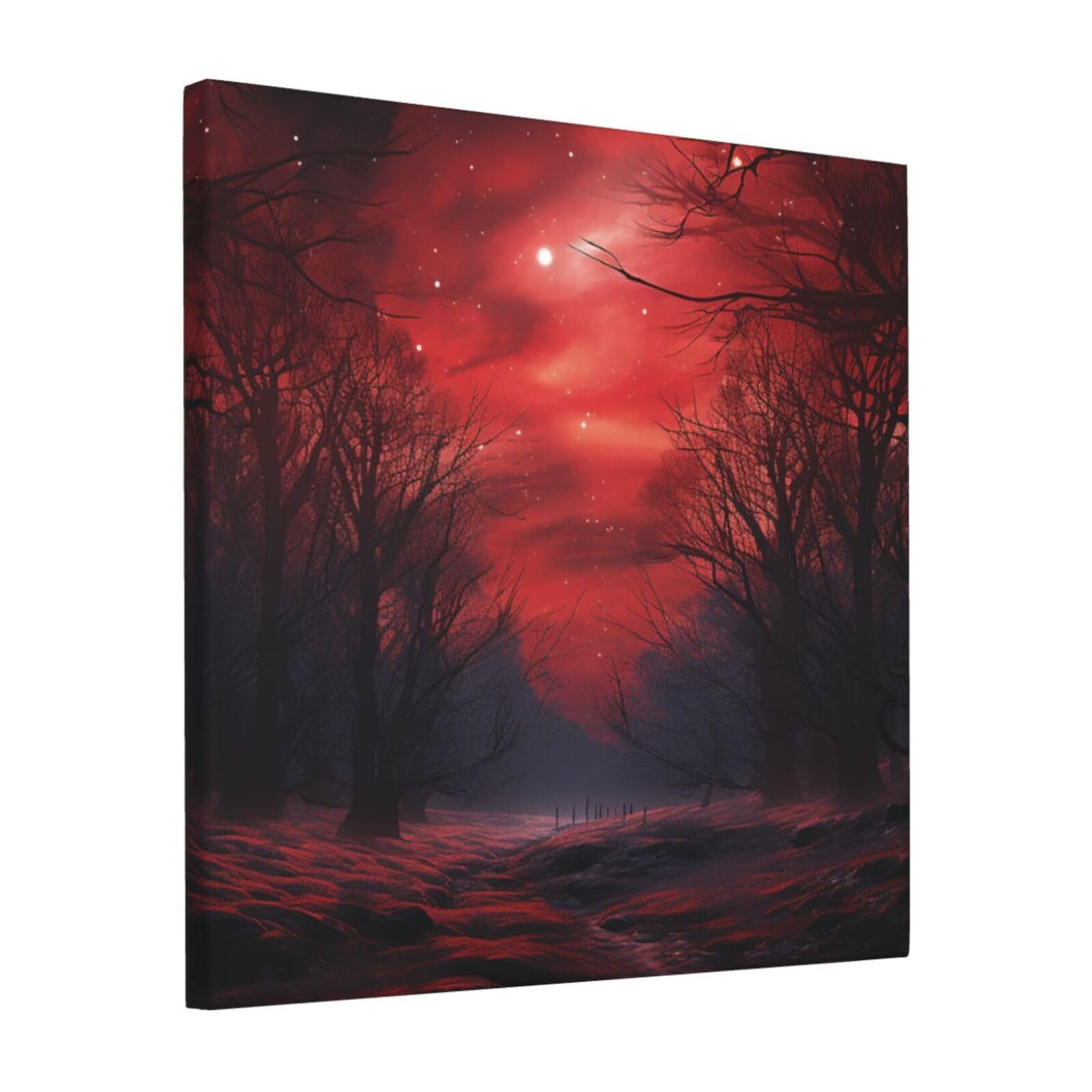 FodPand Red Forest Night Sky Canvas Wall Art for Living Room Wall Decor 12"x12" Modern Artwork Painting Pictures Hanging Canvas Prints Aesthetic Wall Art for Bedroom Bathroom Office Wallart Decor