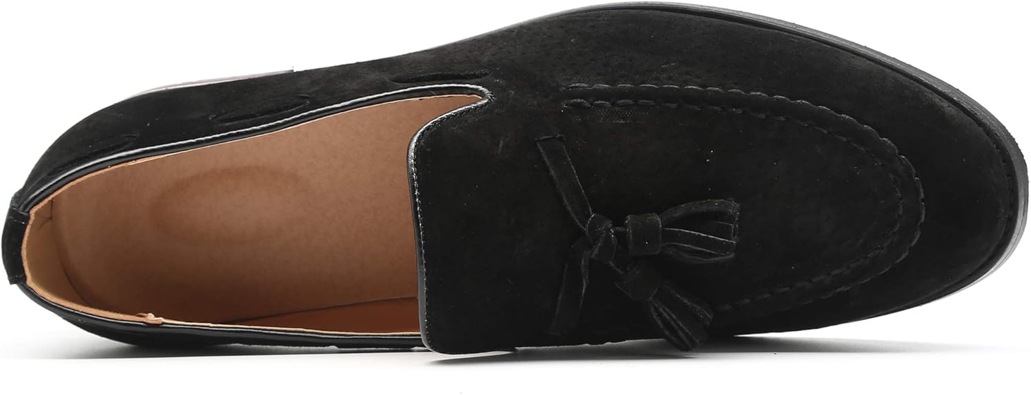 Santimon Mens Fashion Shoes Casual Dress Tassel Slip on Driving Flats Suede Loafers Black Brown Tan - Image 5