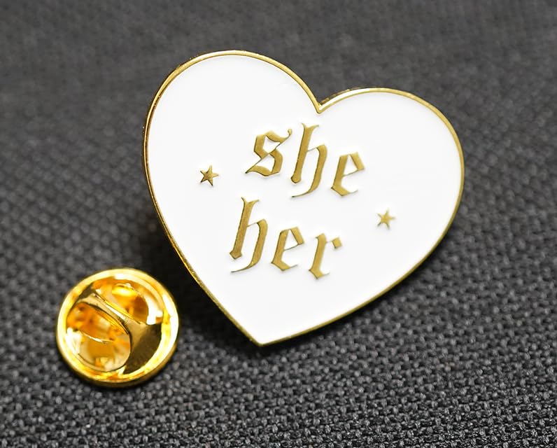 Image of She Her Pronoun Brooch Button Non-Binary Badge Enamel Lapel Pin - NB Pride Genderqueer Gender Identity Pin