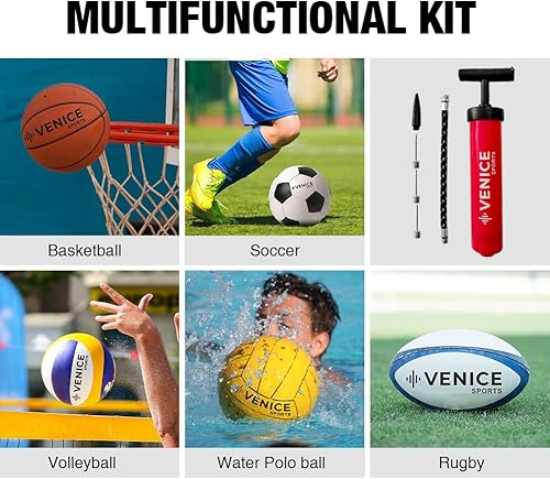 Miniatura 6 de Kit de bomba de bola de 8 pulgadas, perfecto para pelotas de fútbol, voleibol, baloncesto, fútbol y más, kit completo de bomba de mano con agujas,