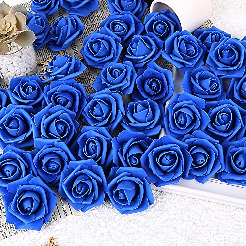 Ipopu Artificial Flowers Roses Heads, 100 Pcs Faux Flowers Real Looking Blue Foam Fake Roses Perfect For Diy Wedding Bouquets Arrangements Valentine's Day Home Decorations (Royal Blue) #TOP5