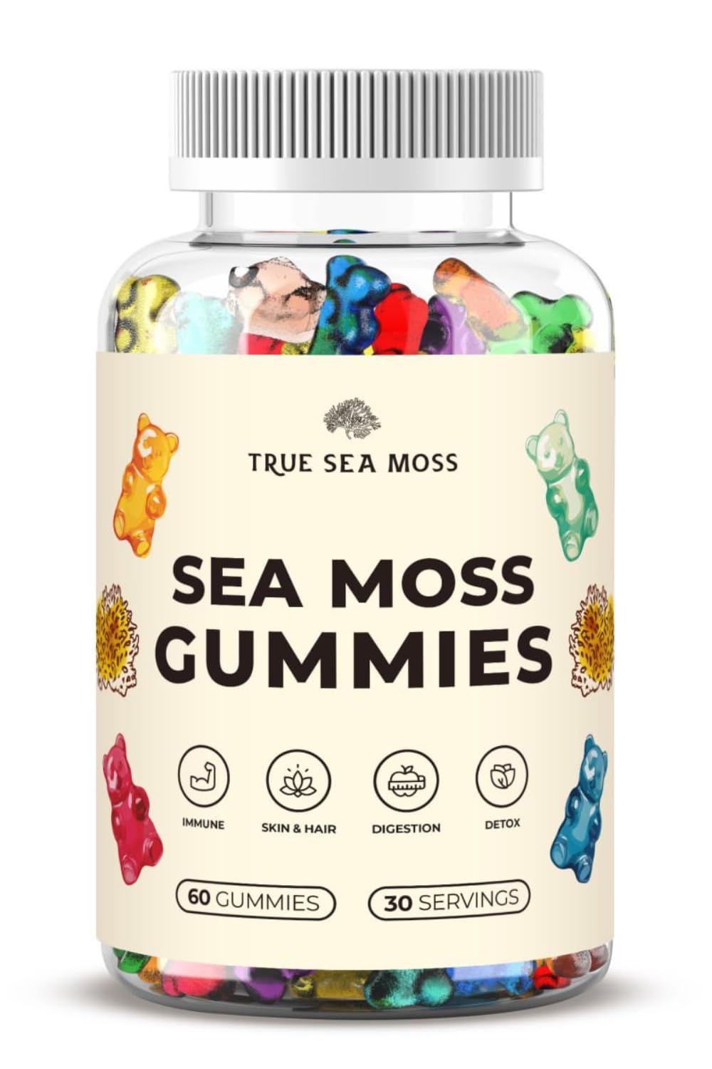 Irish Sea Moss Gummies with Burdock Root & Bladderwrack for Immune Support, Energy Boost, Skin & Hair, Detox - Adult Women & Men, Kids 60pcs