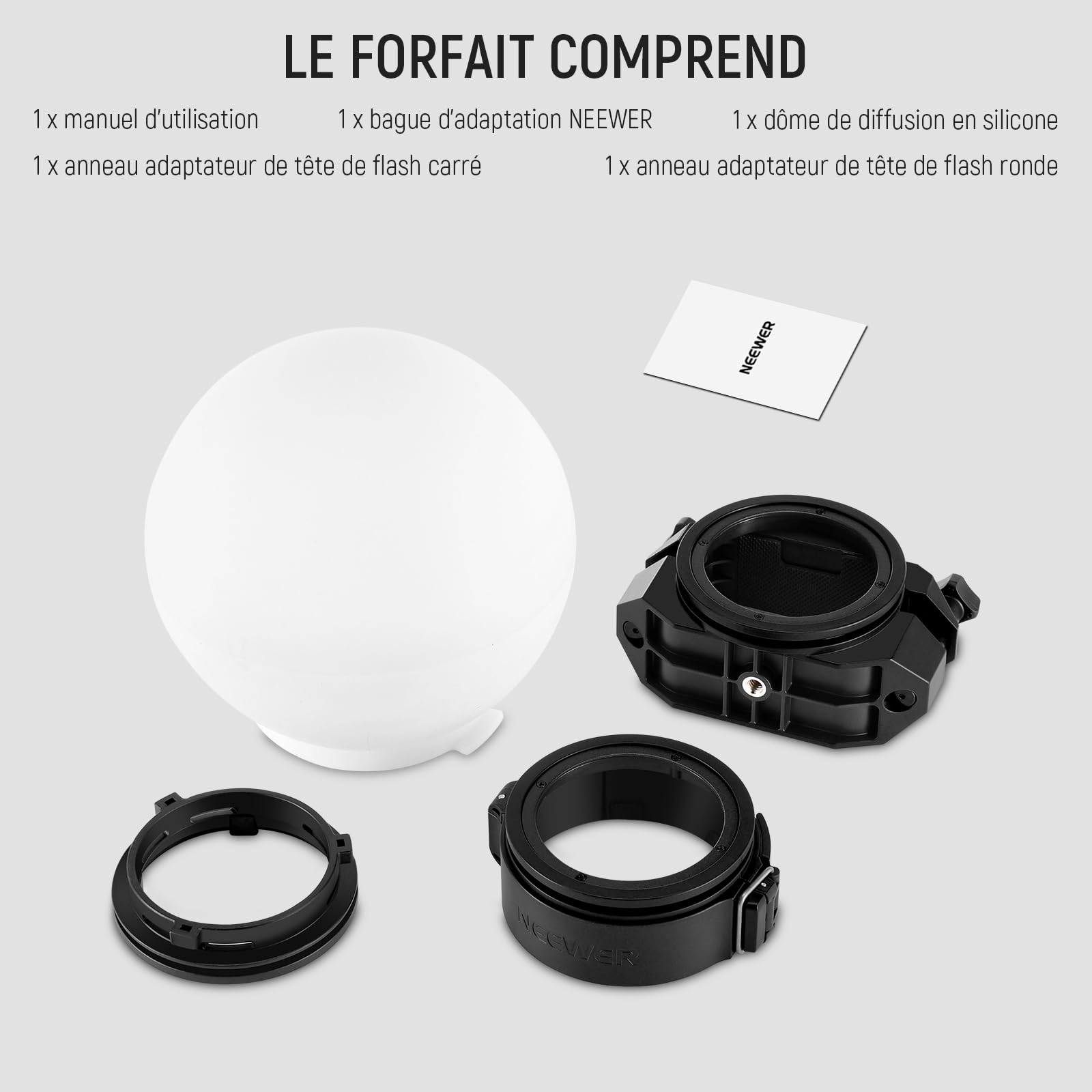 NEEWER Dôme de Diffusion CRS6 avec 3 Anneaux d'adaptation,Compatible avec NEEWER Z2PRO Z3R Flash à tête Ronde et Speedlite carré Z880 et Plus, Diffuseur de Montage pour MS60B MS60C MS150B