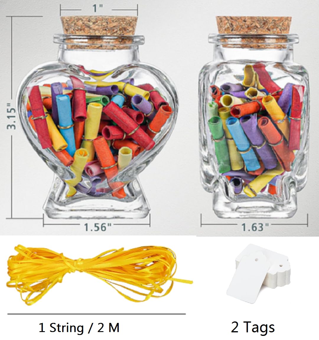 WENDIN Mini heart jars small heart shaped glass jars with cork lids candy jars favor gifts cans (2 pieces)