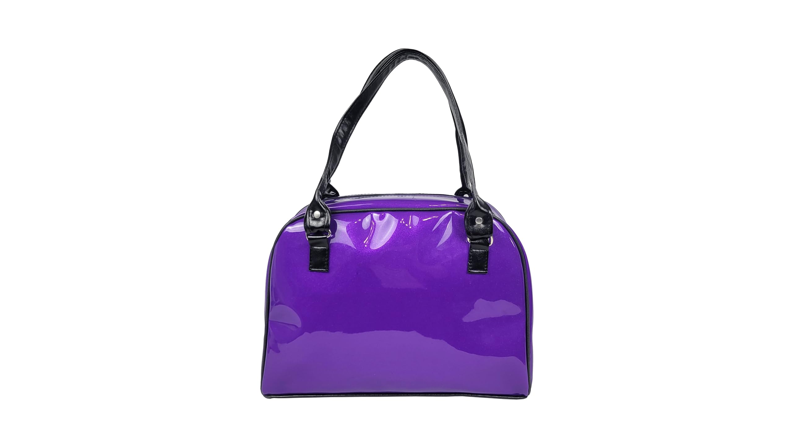 Faux Patent Leather Bowler Bag (Purple)