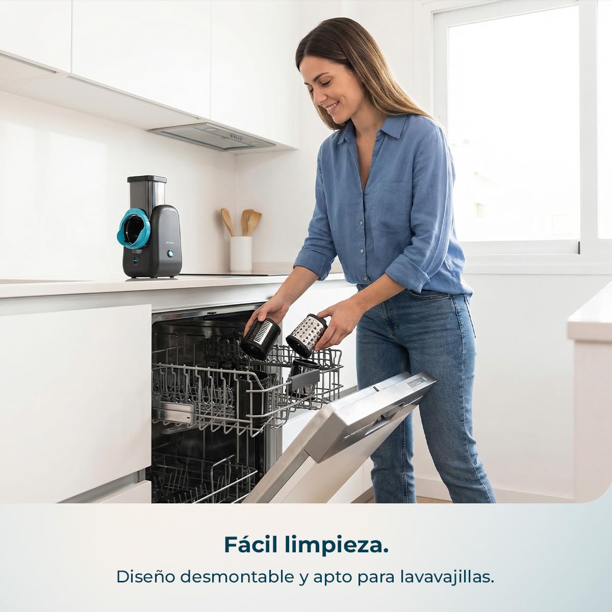 Cecotec Cortador Eléctrico de Verduras - Salad Maker - Total Blade Full Black. Procesador Alimentos, 4 Cilindros Intercambiables, Corta, Ralla y Lamina, Desmontable, Compacto, Ensaladas en Segundos